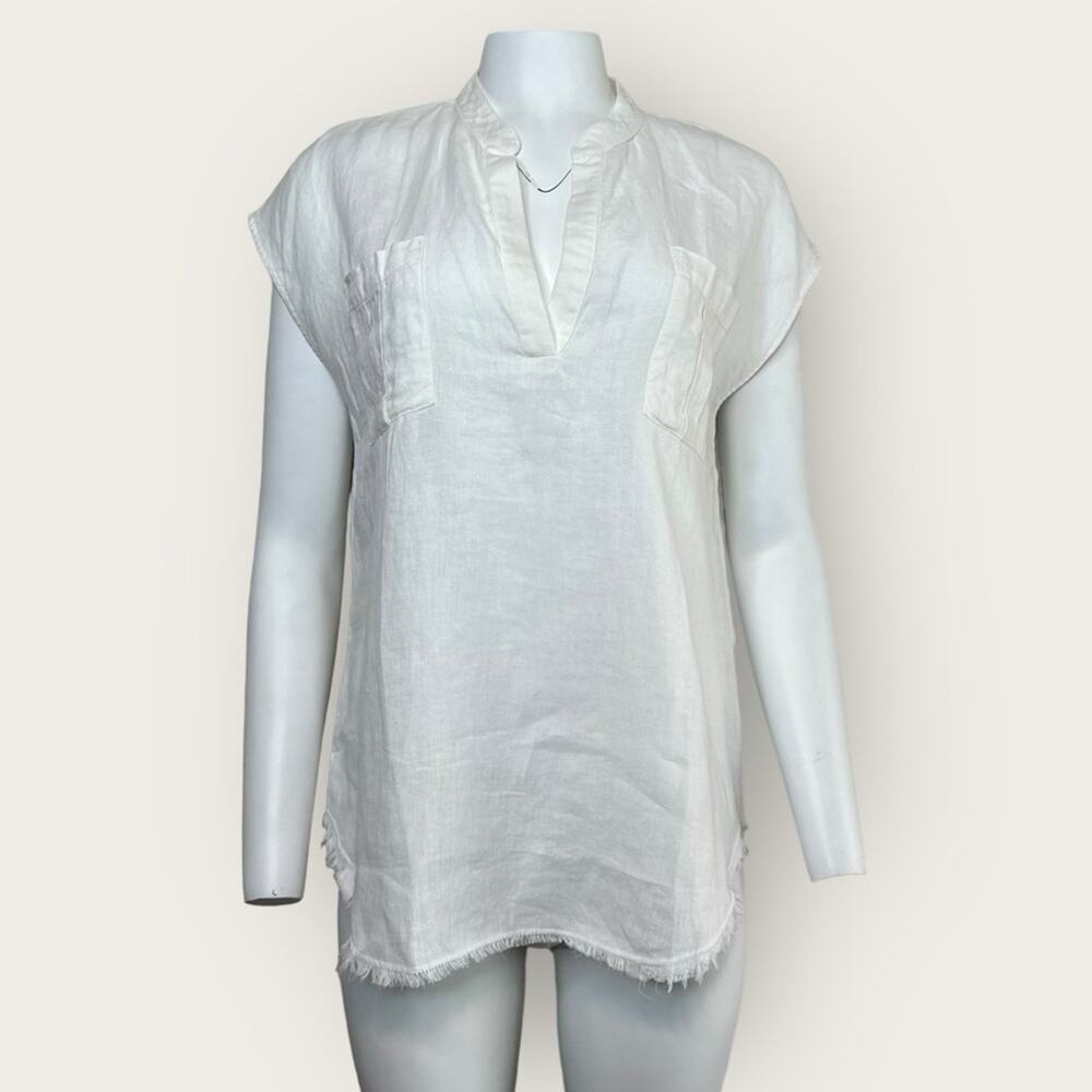NWT | Krisa | Linen V-Neck Pocket Tank | White | Large